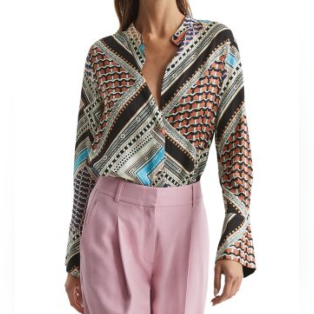 Reiss Women's Top Everly Scarf Print Shirt